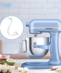 Coated Spiral Dough Hook Replacement For Lift Stand Mixers with blue mixer and stainless steel bowl in kitchen setting