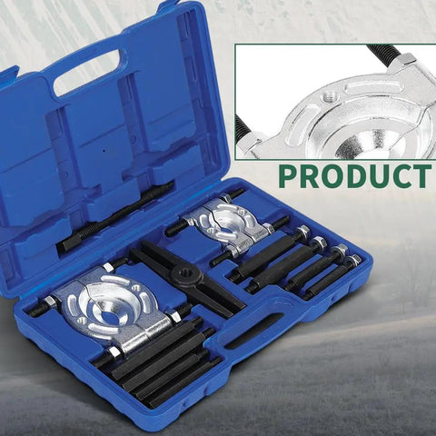 Awesome Heavy Duty 5 Ton Bearing Separator And Flywheel Gear Puller Kit For Auto Repair Pros And Do It Yourself Guys Who Want Rock Hard 45 Carbon Steel Power To Handle Stubborn Bearings Gears Pulleys And Steering Wheel Removal Tasks Efficiently. 12-piece kit in blue case