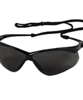 Nemesis Vision Correction Safety Sunglasses With 1.5 Diopters, Black Frame, Smoke Lenses, Sporty Flexible Lightweight Glasses With Neck Cord