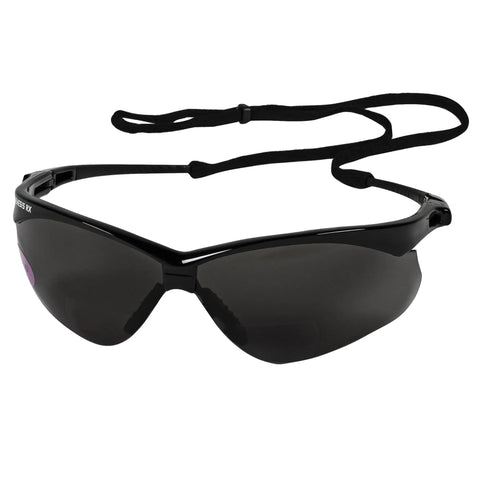Nemesis Vision Correction Safety Sunglasses With 1.5 Diopters, Black Frame, Smoke Lenses, Sporty Flexible Lightweight Glasses With Neck Cord