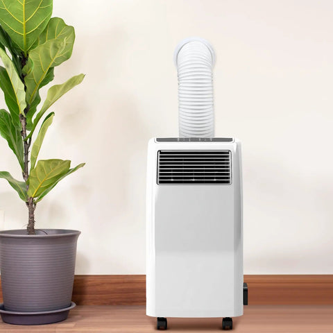 Dual Size Wall Mount Connector For Portable AC Exhaust Hose visible with unit in room setting