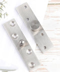 360 Degree Rotating Stainless Steel Pivot Door Hinge For Wooden And Aluminum Frame Doors Featuring Vertical Shaft Hidden Heavy Duty Pivot DIY Home Improvement And Furniture Projects, showing two hinge pieces with holes.
