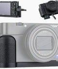 Beefy Metal Hand Grip L Bracket For RX100 VII Camera showing no blocking design with clear HDMI and microphone jack access