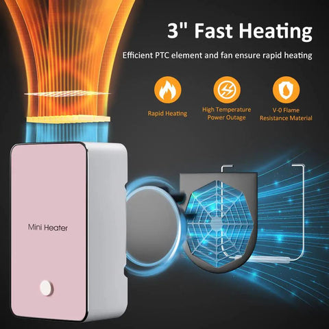 Portable Mini Space Heater For Home Office Desktop Pink With Auto Shut Off Safety Rotatable Stand in operation.