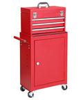 Rolling Garage Tool Organizer With Detachable 3 Drawer Chest, Large Storage Cabinet And Adjustable Shelf, Red Tool Chest For Workshop