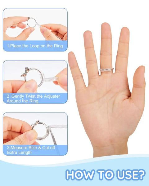 Invisible Ring Guards Kit With Spiral Silicone Size Adjusters 16 Pack In 4 Sizes For Loose Rings installation steps