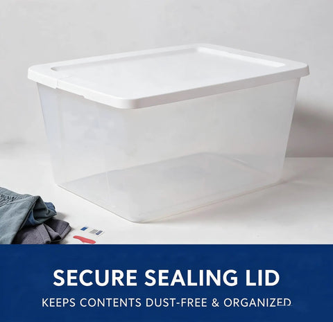 Kick Closet Clutter To The Curb With This Dang Sturdy 58 Quart Medium Clear Plastic Storage Bin Featuring A Secure Snap On Lid.