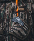 Custom Calls Spur Gauge Anodized Aluminum Black Turkey Spur Measurement Tool US Patent D878224S on camo vest