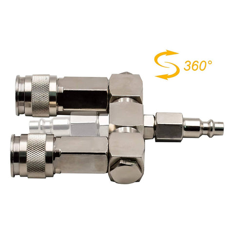 Two Way Air Manifold 3 Port Industrial Pneumatic Quick Connect Swivel Socket 360 Degree Hose Splitter Line Connector