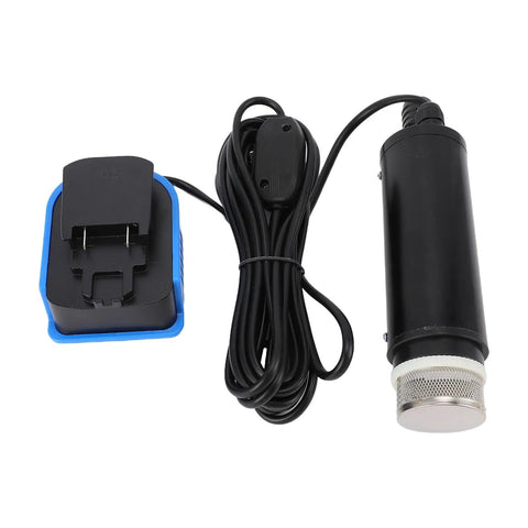 Plug And Play Heavy Duty Sump Pump With 500 GPH Output And 16 Ft Max Lift Compact 18V Battery Operated Utility Pump components including charger and pump.