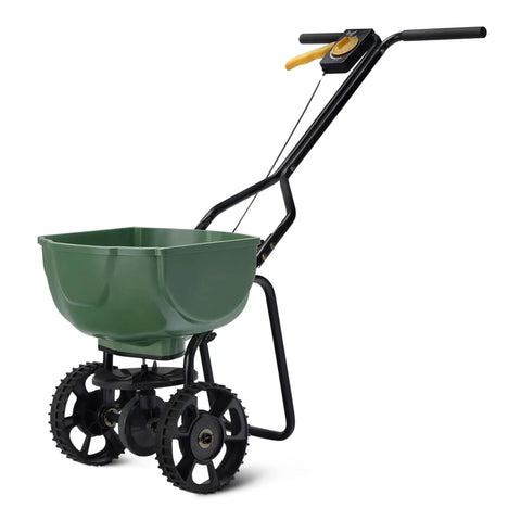 Fertilizer Spreader For Lawn With Even Coverage All Season Workhorse, Multi Gear Control, durable steel frame, plastic hopper