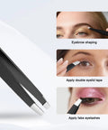 4-Piece Pro Tweezers Set For Brows, Facial Hair, Splinters And Ingrown Hairs With Precision Tips, stainless steel, in use examples