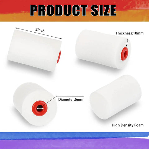 40 Pcs 2 Inch Mini Foam Paint Roller Covers For Textured And Smooth Surfaces, High Density Sponge Rollers Replacement Refills shown