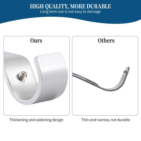 Comparison of heavy duty adjustable curtain rod brackets for 1 inch rods, silver color showing thicker design against thinner alternative