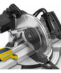 0-99 Mm High Precision Distance Measuring Wheel Nifty Tracking Device for Woodworking Carpentry and Handyman Tasks shown next to sliding miter saw.