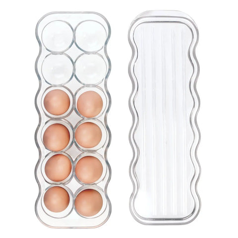 Stackable Clear Egg Organizer With Lid And Handle Fridge 12-Egg Tray Storage Bin For Fresh Easy Access And Neat Fridge Organization For Versatile Kitchen Storage Keeps Eggs Fresh Longer BPA-Free Plastic Transparent See-Through Design
