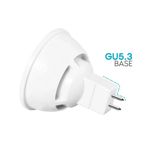 MR16 LED Bulbs 50W Equivalent 12V Warm White 2700K Dimmable 500 Lumens GU5.3 base spotlight side view