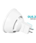 MR16 LED Bulb 50W Equivalent 12V 3000K Soft White Dimmable Spotlight, GU5.3 Base close-up, showing pins and connection detail