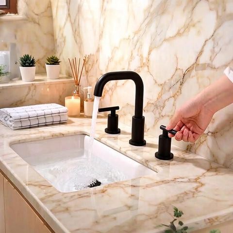 Matte Black 8 Inch Widespread Bathroom Faucet Set With 3 Holes Solid Brass Includes Pop Up Drain And cUPC Water Supply Lines Built To Last Corrosion Resistant Overflow Easy Install