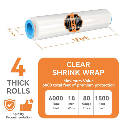 Heavy Duty Stretch Wrap Roll 18 Inch Width X 1500 Feet Long Four Pack 80 Gauge Film 600 Percent Stretch Zero Sticky Residue Super Grippy On Furniture And Boxes Locks Down Cargo Smoothly With Zero Hassle