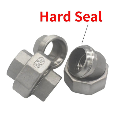 Heavy Duty 304 316 Stainless Steel Union Coupler Female Male Pipe Connector With Rock Solid PTFE Sealing for No Sweat Plumbing, showing threaded design.