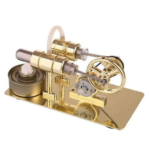 Stirling Engine Kit DIY Assembly Hands On Generator Model For Physical Experiments Premium Metal Build With Golden Finish Easy To Assemble Educational Toy For Makers And Students, golden metal engine with wheel