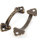 10 Pack Antique Brass Zinc Alloy Mini Jewelry Box Drawer Cabinet Knob Pull Handle For Small Chests And Cabinets With 38mm Hole Spacing And 48mm Diameter Includes Mounting Screws Vintage Look Hardware For Furniture Restoration And Craft Projects, showing two decorative handles on white background.