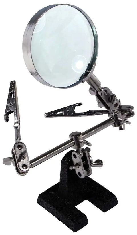 Adjustable Helping Hand With Magnifying Glass 2x, Dual Alligator Clamps For PCBs And Projects In Exact Position, Heavy Duty Base
