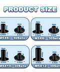Rock Your Craft With Top Shelf Leathercraft Rivets Chicago Screws And Heavy Duty Belt Fasteners DIY Kit showing assorted sizes black fasteners.