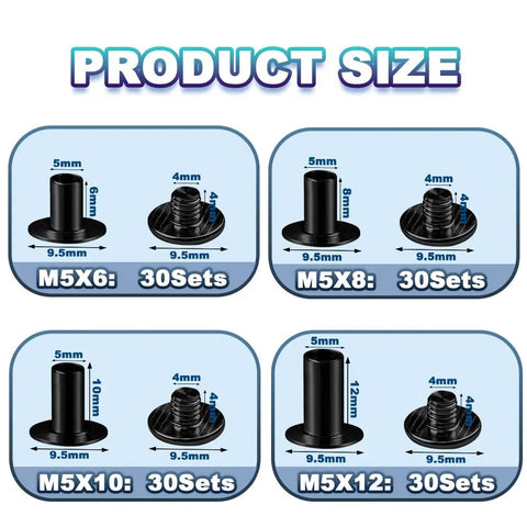 Rock Your Craft With Top Shelf Leathercraft Rivets Chicago Screws And Heavy Duty Belt Fasteners DIY Kit showing assorted sizes black fasteners.