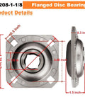 Flanged Disc Bearing Unit for Farm Disc Harrows With 1-1/8 Inch Square Bore, Heavy Duty Replacement Bearing, dimensions illustrated