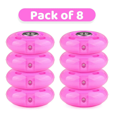 Pack of 8 LED Light Up Inline Skate Wheels With Bushings For Kids And Beginners Set Of 64mm 70mm 72mm 76mm And 80mm Soft 85 88A Pink