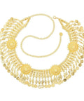 Dope Adjustable Gold Coin Waist Chain For Belly Dance Flexes And Festival Vibes Slim Body Jewelry With Flowing Brass Tassels, detailed view.