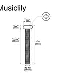 Heavy Duty Stainless Steel Humbucker Pickup Screws With Nickel Finish Twenty Pack diagram showing dimensions and specifications.
