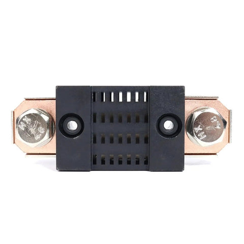 Heavy Duty DC Ammeter Shunt 300A 75mV Manganin Alloy showing copper and plastic components with sturdy build for garage crews.