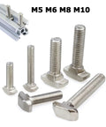 Nickel Plated Steel Hammer Head T Bolts M5 To M10 For 20 30 40 45 Aluminum Profile Connectors shown in various sizes