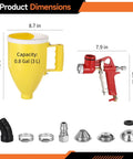 Built Tough Pneumatic Drywall Texture Sprayer Hopper with bent tube and 0.8 gallon cup shown with quick swap tips and dimensions.