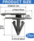 Product size chart for 25Pcs Wheel Arch Trim Clips For Mini Cooper R50 R52 R53 R56, OEM style grey fender clips