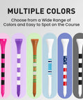 Multiple colored bamboo tees including Wood Golf Tees Set In 2 3/4 Inch And 3 1/4 Inch Sizes, Durable Bamboo Tees With Bright Stripes For Consistent Tee Height, Long 70mm And 83mm Options, Value Packs 50 Or 120 Count, USA Flag Edition.