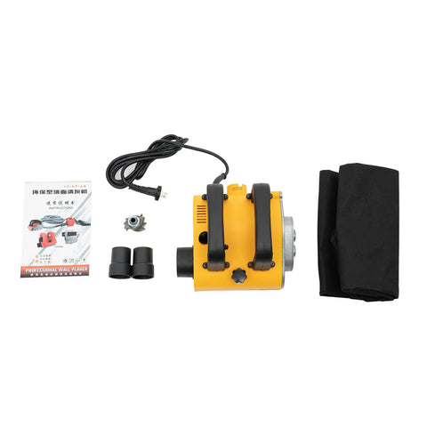 Pro Grade Electric Wall Planer With Beefy Adjustable Cutting Depth And Heavy Duty Tungsten Blades For Hassle Free Drywall Prep and Concrete Smoothing, showing components and accessories.
