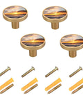 Sunset Ocean Gold Cabinet Knobs 2 In 1 Acrylic Drawer Pulls featuring a golden base and sunset design, 1.26 inch diameter, 4 pack with screws included.