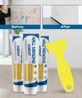 Fast Drying Drywall Patch Repair Kit For Holes And Cracks Easy DIY Friendly Wall Mending Paste tubes and spatula on floor.