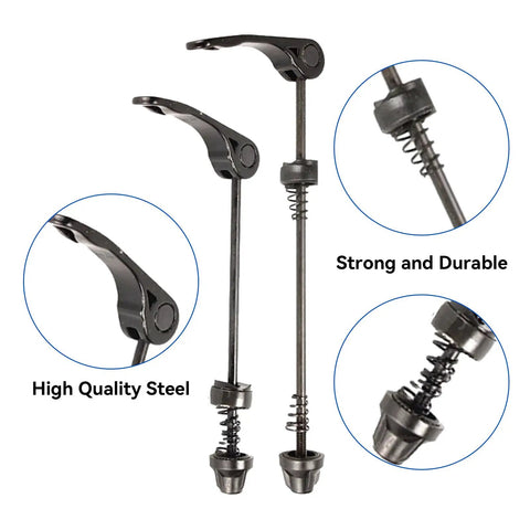 Dope Quick Release Bike Axle Skewer Set For Front And Rear Hubs, Hollow Shaft Wheel Hub Kit, steel construction close-up view.