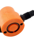 Close-up of an orange multipurpose double head sheet nibbler metal cutter drill attachment for iron, stainless steel, aluminum, and plastic.