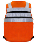 High Visibility Reflective Safety Vest With Heavy Duty Construction And Plenty Of Pocket Space For Tools On Any Job Site Hella Bright Orange Unisex Work Vest In Three X Large Size, back view showing reflective stripes.