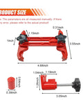 Automotive camshaft locking tool kit, red frame with black star knobs, three-piece set (front view)