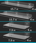Clear Acrylic Floating Shelves No Drill No Damage Wall Mounted No Mess 4 Pack Renter Friendly showing dimensions.