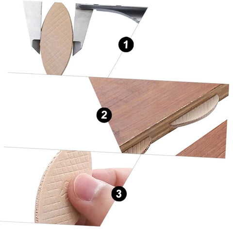 Pro Grade Beechwood Woodworking Biscuit Joiner Kit With Tenon Tool showing close-up of biscuit joining plates in use