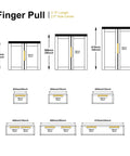Diagram of Edge Finger Tab Cabinet Pulls for cabinets and drawers with dimensions and installation details