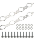 MLS Exhaust Header Manifold Gasket With Bolts For Cadillac CTS Escalade Chevy Camaro Silverado GMC Pontiac LS Engines 4.8L 5.3L 5.7L Replaces 12617944 12600530, showing two gaskets with bolts and washers.